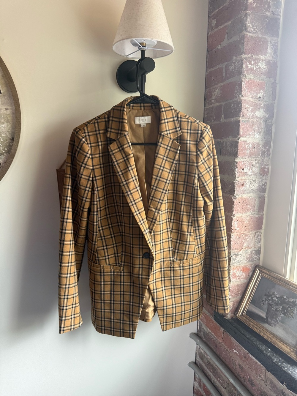 LOFT Mustard Plaid Single-Button Blazer